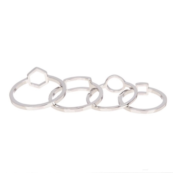 New NWT Rhodium Plated Vince Camuto Silver Geo Stacking Stack Ring Set - Picture 3 of 3